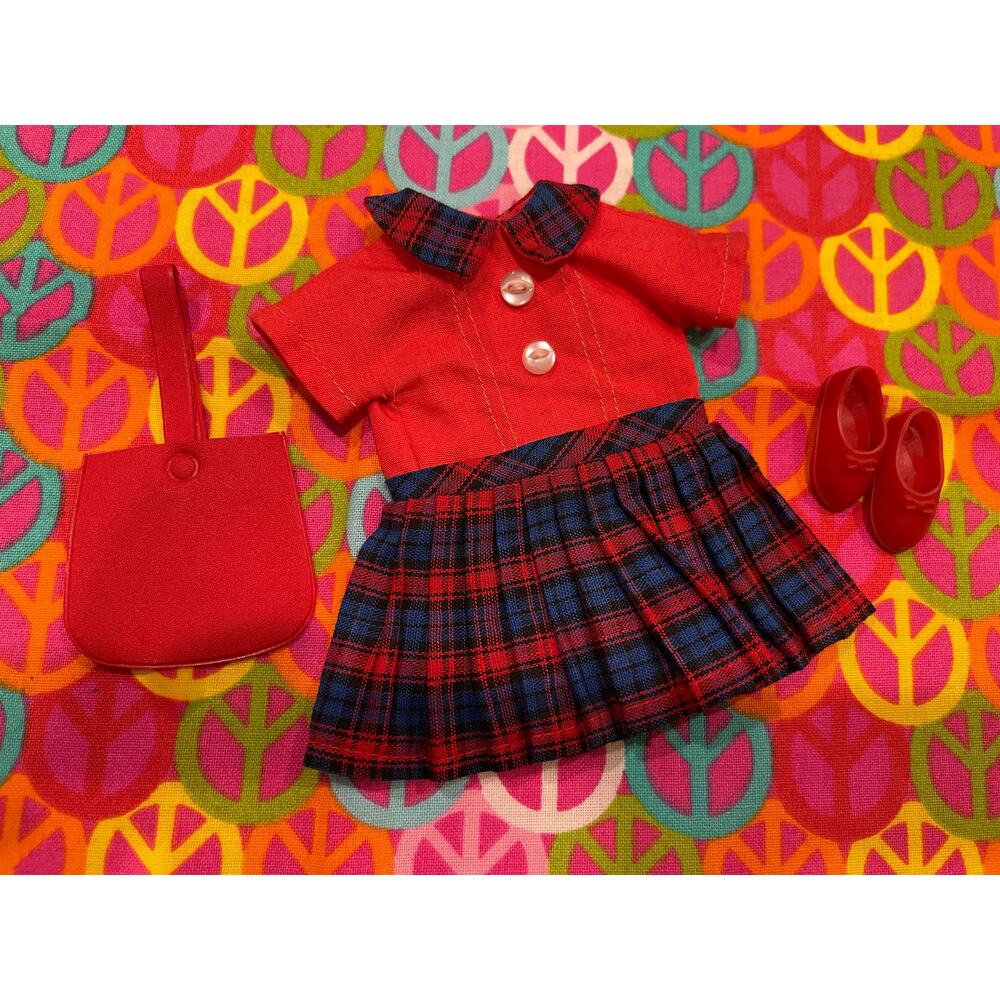 1960s Pepper Teacher's Pet Red Blue Dress Red Vinyl Purse Shoes Ideal Toys #16